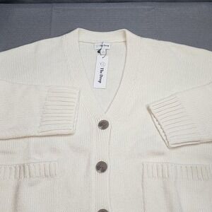 The Drop Women's Brigitte Cotton Blend Chunky‎ Cardigan Whisper White Sz L NEW